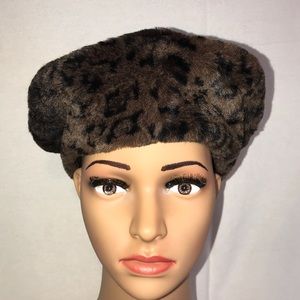 Brown & Black Jaguar Faux Fur French Barrette Hat